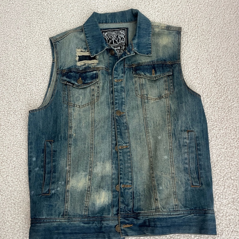 Rugged Blue Flag Denim Vest XL